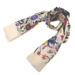 グッチ フローラ 花柄 ストール ウール アイボリー ピンク イエロー グリーン パープル1669【中古】GUCCI