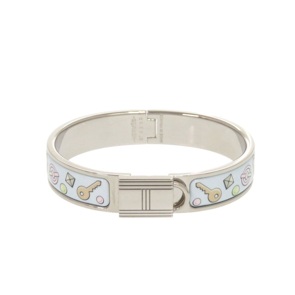 美品 エルメス メタル ライトブルー シルバー バングル 水色 1691【中古】HERMES