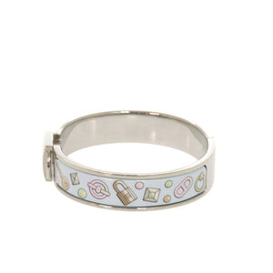 美品 エルメス メタル ライトブルー シルバー バングル 水色 1691【中古】HERMES