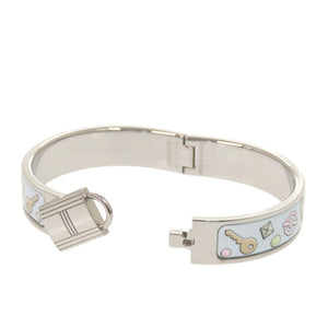 美品 エルメス メタル ライトブルー シルバー バングル 水色 1691【中古】HERMES