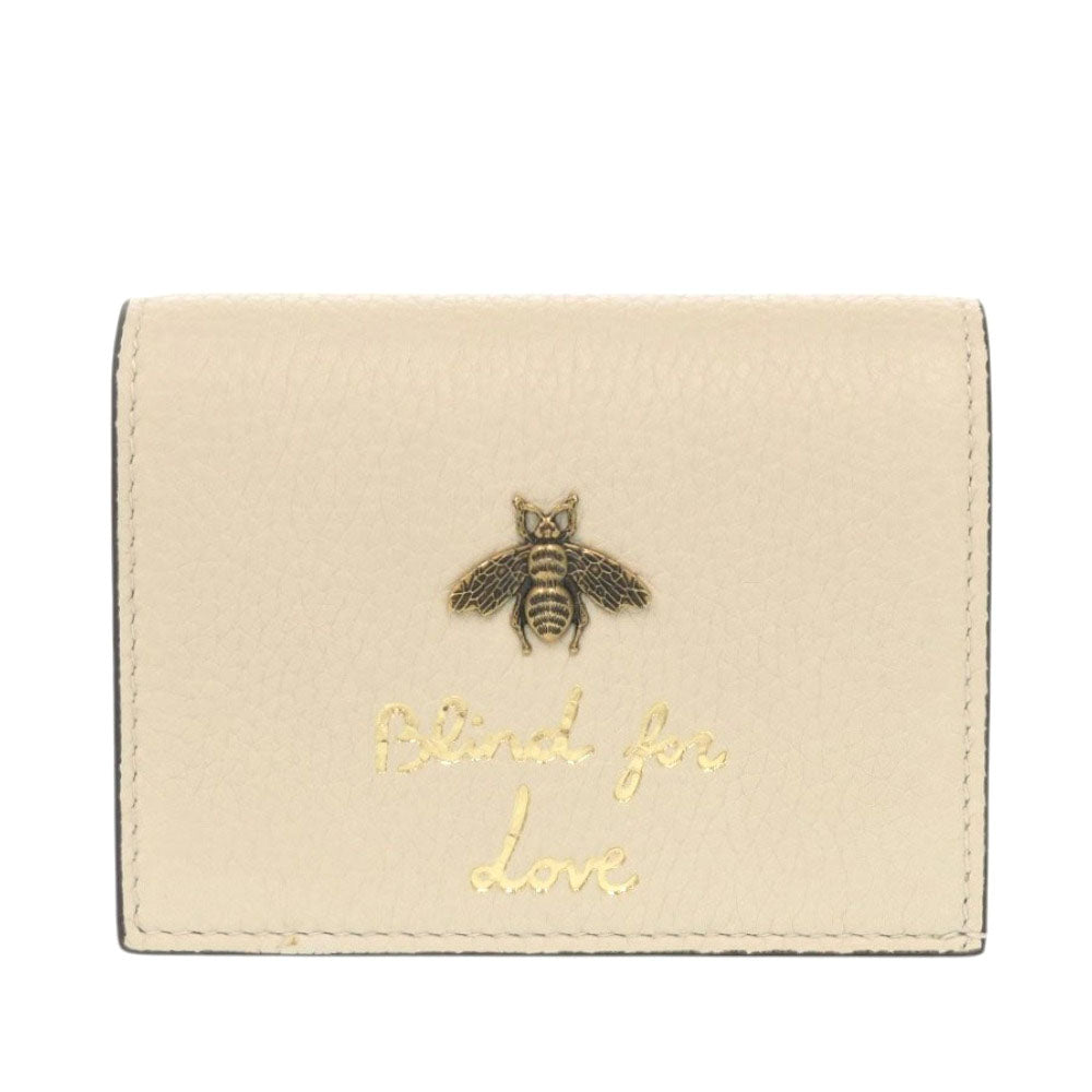 新品同様 グッチ アニマリエ ビー 460185 レザー アイボリー 二つ折り財布 1709【中古】GUCCI