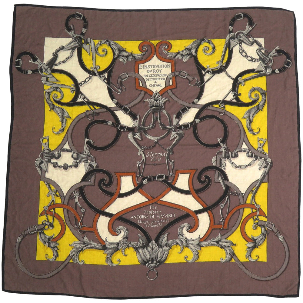 エルメス カレ140 L'Instruction du Roy 帝王学 シルク カシミヤ スカーフ ブラウン 1734【中古】HERMES