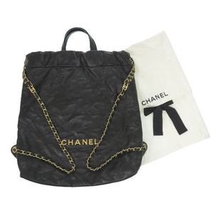 美品 シャネル シャネル 22 ミディアム カーフ ブラック ランダムプレート リュック 黒 1782【中古】CHANEL