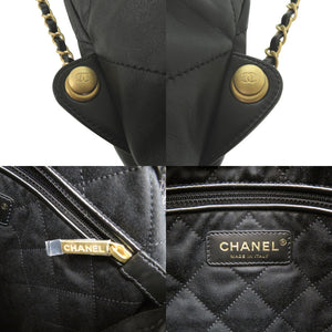美品 シャネル シャネル 22 ミディアム カーフ ブラック ランダムプレート リュック 黒 1782【中古】CHANEL