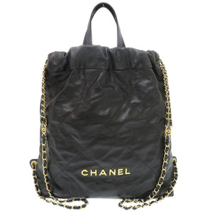 美品 シャネル シャネル 22 ミディアム カーフ ブラック ランダムプレート リュック 黒 1782【中古】CHANEL