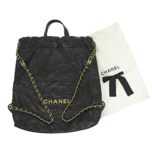 美品 シャネル シャネル 22 ミディアム カーフ ブラック ランダムプレート リュック 黒 1782【中古】CHANEL
