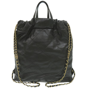 美品 シャネル シャネル 22 ミディアム カーフ ブラック ランダムプレート リュック 黒 1782【中古】CHANEL