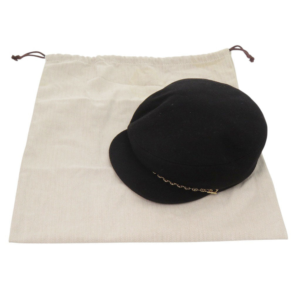 美品 エルメス ベルイル シェーヌダンクル カシミヤ/コットン ブラック キャスケット 帽子 黒 1808【中古】HERMES