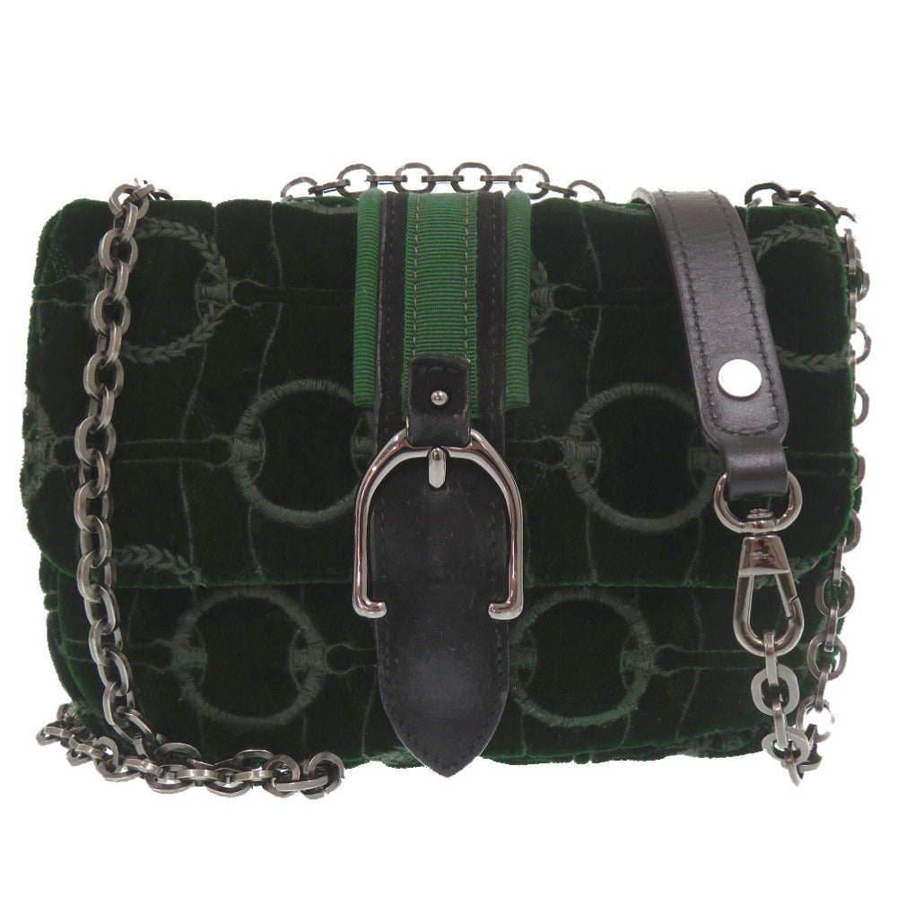 美品 ロンシャン アマゾーヌ ベロア ダークグリーン ショルダーバッグ 緑 1912【中古】Longchamp