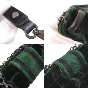 美品 ロンシャン アマゾーヌ ベロア ダークグリーン ショルダーバッグ 緑 1912【中古】Longchamp