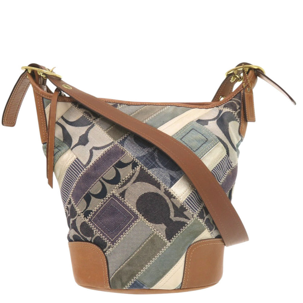 コーチ パッチワーク デニム レザー ブルー ブラウン ショルダーバッグ 1929【中古】COACH