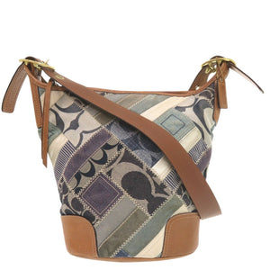 コーチ パッチワーク デニム レザー ブルー ブラウン ショルダーバッグ 1929【中古】COACH