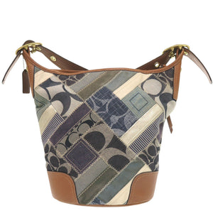 コーチ パッチワーク デニム レザー ブルー ブラウン ショルダーバッグ 1929【中古】COACH
