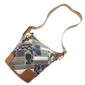 コーチ パッチワーク デニム レザー ブルー ブラウン ショルダーバッグ 1929【中古】COACH