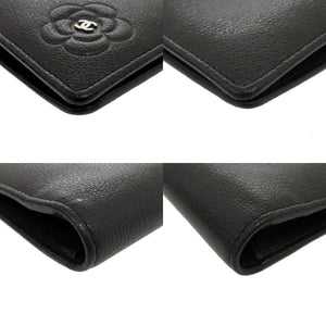美品 シャネル カメリア 13番台 レザー ブラック ココマーク 長財布 黒 1938【中古】CHANEL