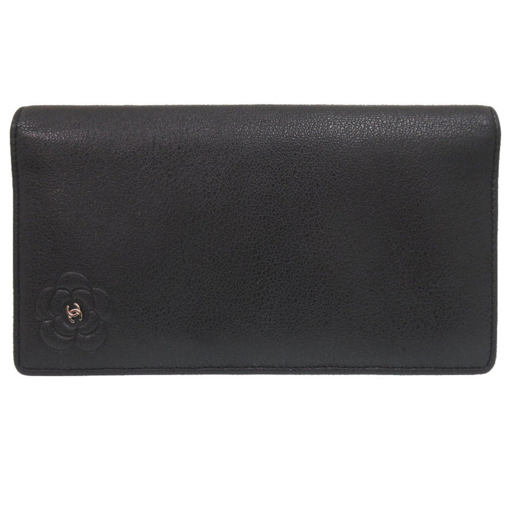 美品 シャネル カメリア 13番台 レザー ブラック ココマーク 長財布 黒 1938【中古】CHANEL