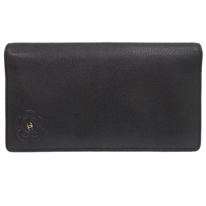 美品 シャネル カメリア 13番台 レザー ブラック ココマーク 長財布 黒 1938【中古】CHANEL