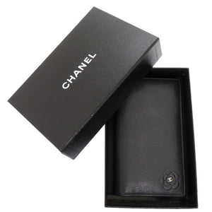 美品 シャネル カメリア 13番台 レザー ブラック ココマーク 長財布 黒 1938【中古】CHANEL