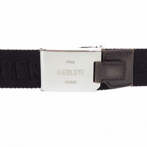 美品 ベルルッティ ラチェット式 キャンバス レザー ブラック ベルト 黒 1958【中古】BERLUTI メンズ