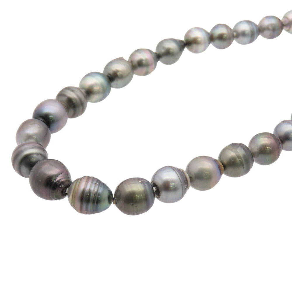 美品 6~10mm タヒチ バロックパール ピーコック ネックレス パール/シルバー ブラック 0053【中古】