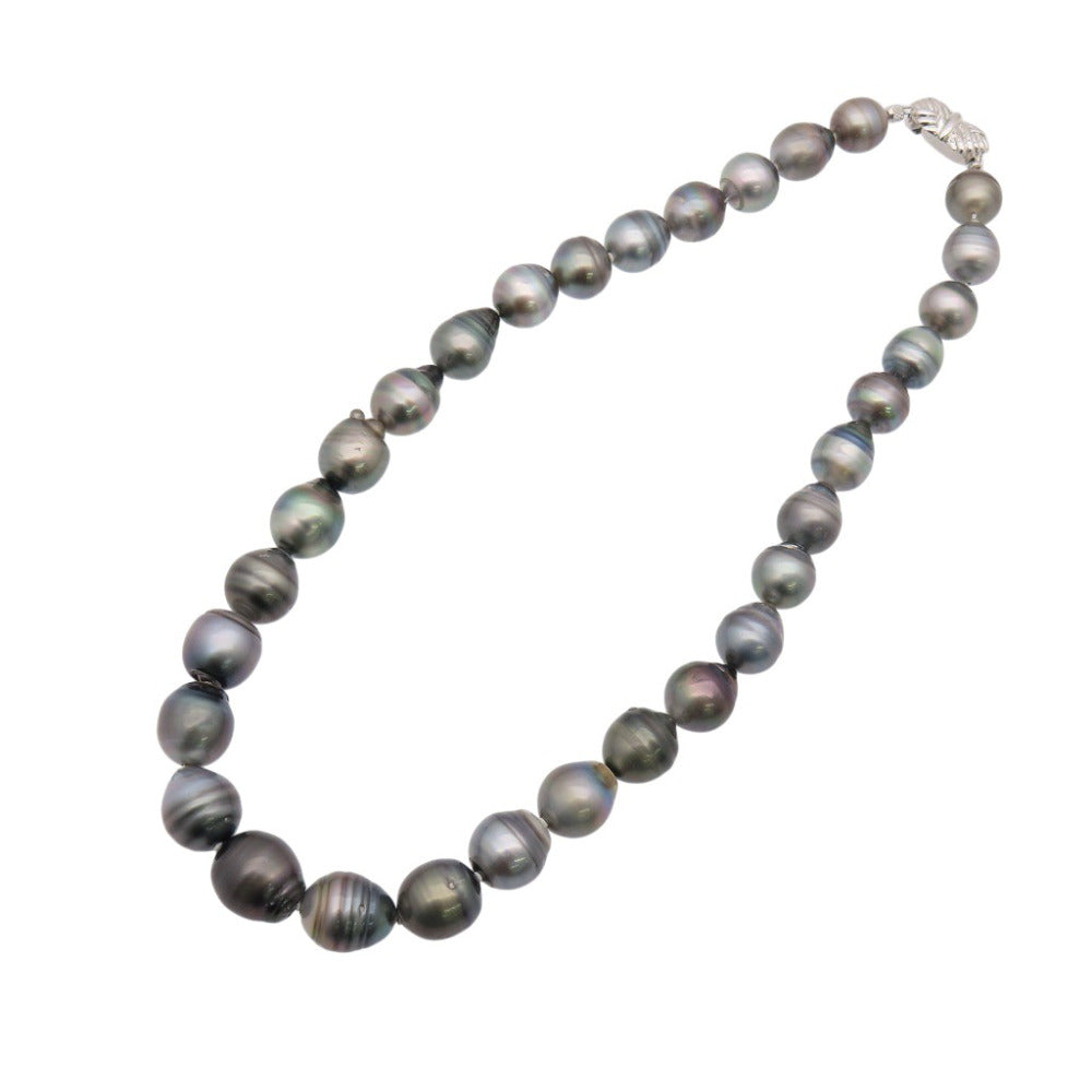 美品 6~10mm タヒチ バロックパール ピーコック ネックレス パール/シルバー ブラック 0053【中古】