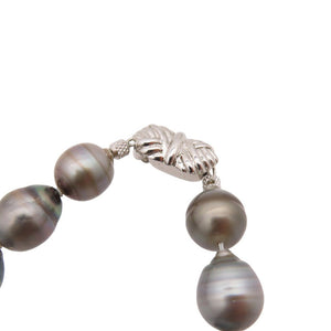 美品 6~10mm タヒチ バロックパール ピーコック ネックレス パール/シルバー ブラック 0053【中古】