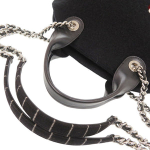 美品 シャネル エンブロイダリー 2WAY ウール/レザー ブラック 26番台 ショルダーバッグ 黒 0058【中古】CHANEL