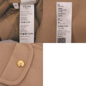 美品 セリーヌ トリオンフ トラペーズミニドレス 2R94N153Z ゴールド金具 サイズ36 ウール レーヨン ベージュ ワンピース 0061【中古】CELINE