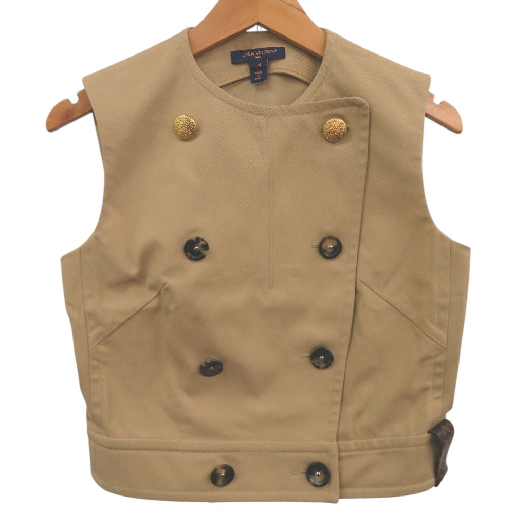 新品同様 ルイ ヴィトン モノグラムパーツ ダブルブレステッド ギャバジンベスト サイズ34 RW242WW UN9 FRBL37 コットン ベージュ LV 0070【中古】LOUIS VUITTON