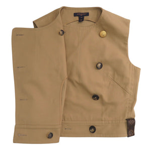 新品同様 ルイ ヴィトン モノグラムパーツ ダブルブレステッド ギャバジンベスト サイズ34 RW242WW UN9 FRBL37 コットン ベージュ LV 0070【中古】LOUIS VUITTON