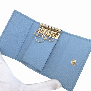 新品同様 グッチ スウィング 354499 レザー 水色 6連 キーケース 0074【中古】GUCCI