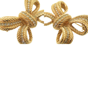 クリスチャンディオール リボン メタル ラインストーン ゴールド ブローチ 0083【中古】Christian Dior
