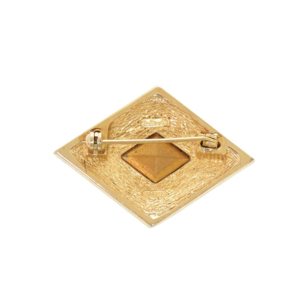 美品 クリスチャンディオール メタル ラインストーン カラーストーン ゴールド ブローチ 0086【中古】Christian Dior