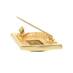 美品 クリスチャンディオール メタル ラインストーン カラーストーン ゴールド ブローチ 0086【中古】Christian Dior