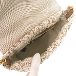 新品同様 バーバリー TB ローラバッグ キャンバス ツイード ベージュ チェーン ショルダーバッグ 0088【中古】BURBERRY