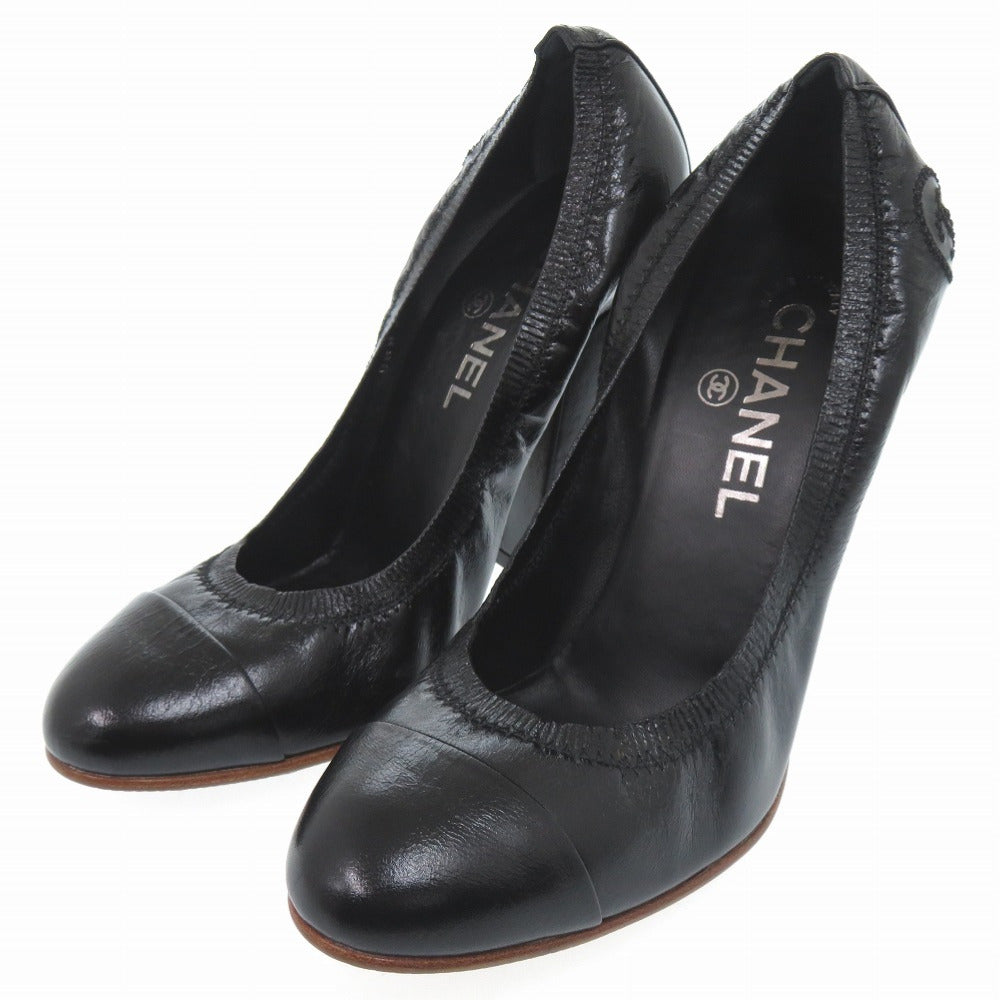 美品 シャネル ココマーク チャンキーヒール G26184 サイズ37 1/2 パンプス レザー ブラック 0285【中古】 CHANEL