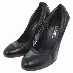 美品 シャネル ココマーク チャンキーヒール G26184 サイズ37 1/2 パンプス レザー ブラック 0285【中古】 CHANEL