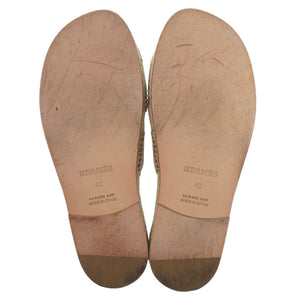 美品 エルメス エスパドリーユ アンティグア Antigua 201485ZH サイズ42(日本サイズ27cm) カーフレザー ナチュレル ブラウン 茶 サンダル 靴 0340【中古】HERMES メンズ