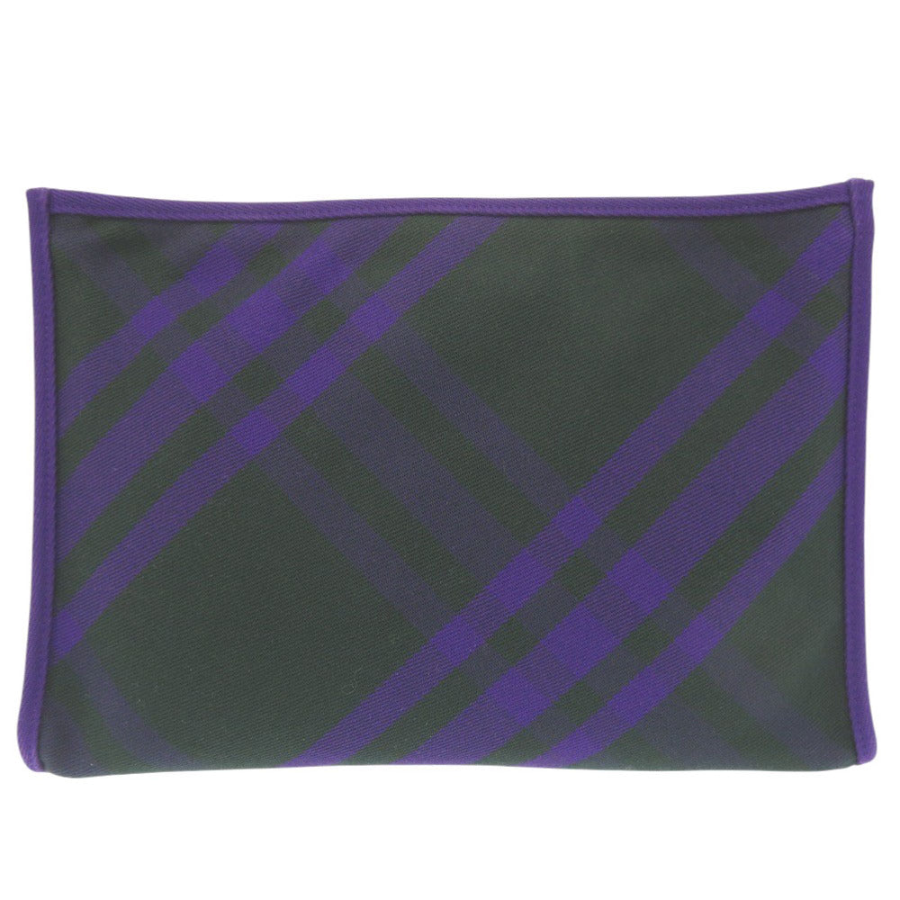 新品同様 バーバリー チェック柄 コットン パープル クラッチバッグ 0354【中古】BURBERRY