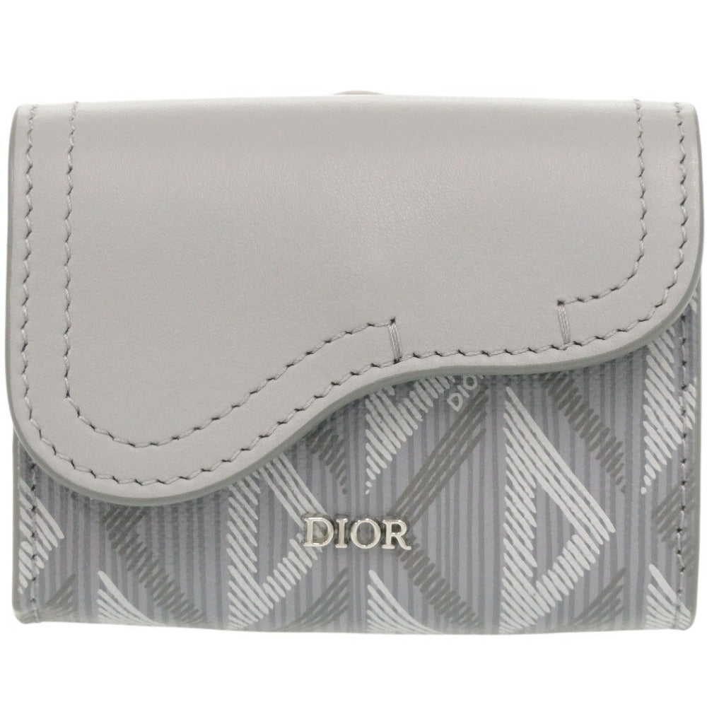 新品同様 ディオール サドル CDダイヤモンド レザー/PVC グレー カードケース 財布 0358【中古】Dior