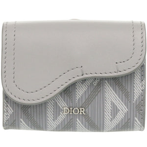 新品同様 ディオール サドル CDダイヤモンド レザー/PVC グレー カードケース 財布 0358【中古】Dior