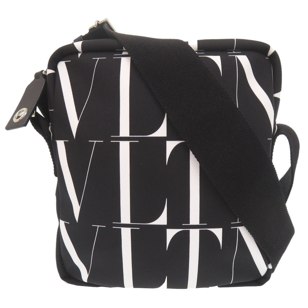 美品 ヴァレンティノ ガラヴァーニ ロゴプリント ナイロン ブラック ホワイト ショルダーバッグ 黒 0362【中古】Valentino Garavani