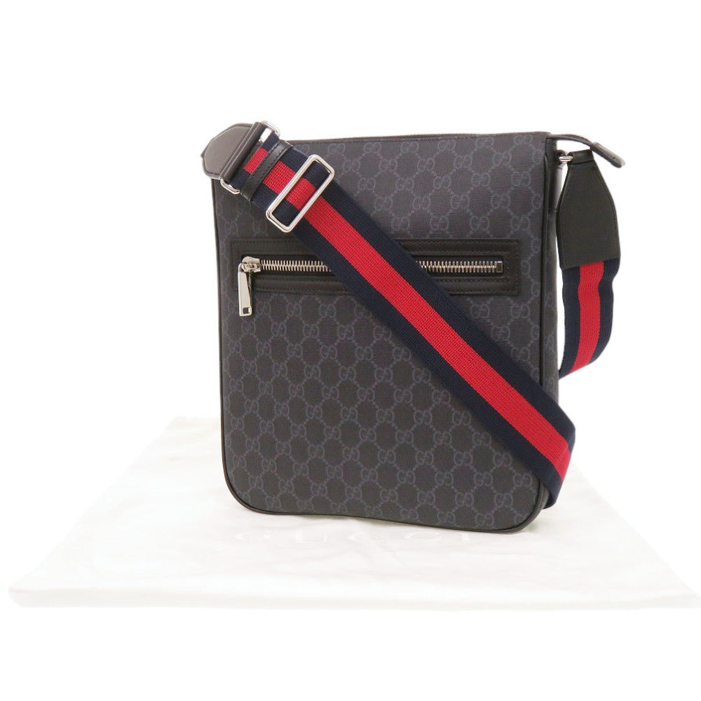 新品同様 グッチ 792081 GGスプリームキャンバス ブラック ショルダーバッグ 黒 0372【中古】GUCCI メンズ