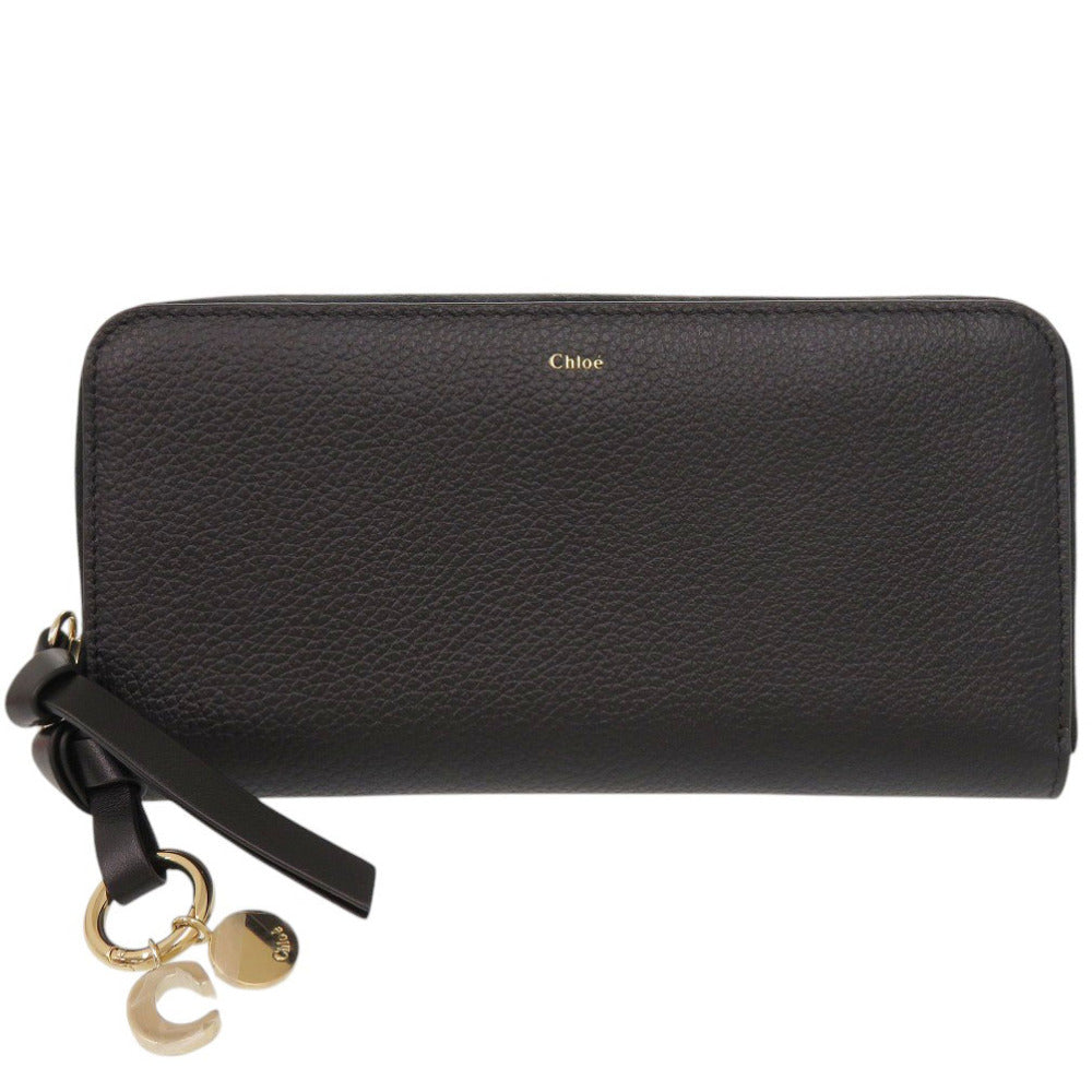 未使用 クロエ アルファベット ラウンドジップ CHC21WP941F57001 レザー ブラック 長財布 黒 0381【中古】Chloe