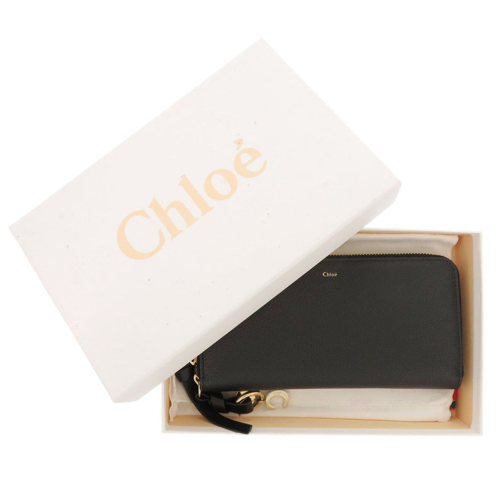 未使用 クロエ アルファベット ラウンドジップ CHC21WP941F57001 レザー ブラック 長財布 黒 0381【中古】Chloe