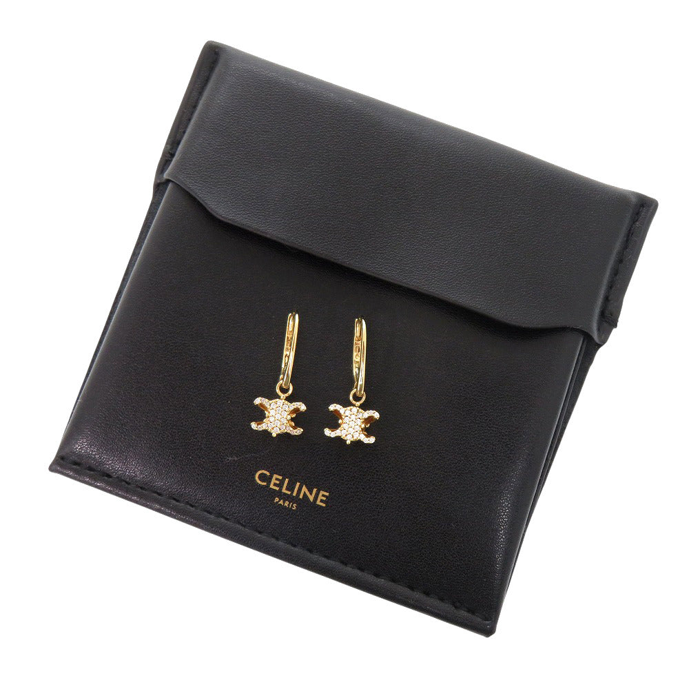 新品同様 セリーヌ トリオンフ ラインストーン 460GC6BZI35OR メタル ゴールド ピアス 0397 【中古】 CELINE
