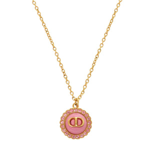 美品 クリスチャン ディオール PETIT CD ロゴ ストーン メタル ピンク ゴールド ネックレス アクセサリー 0398 【中古】 Christian Dior