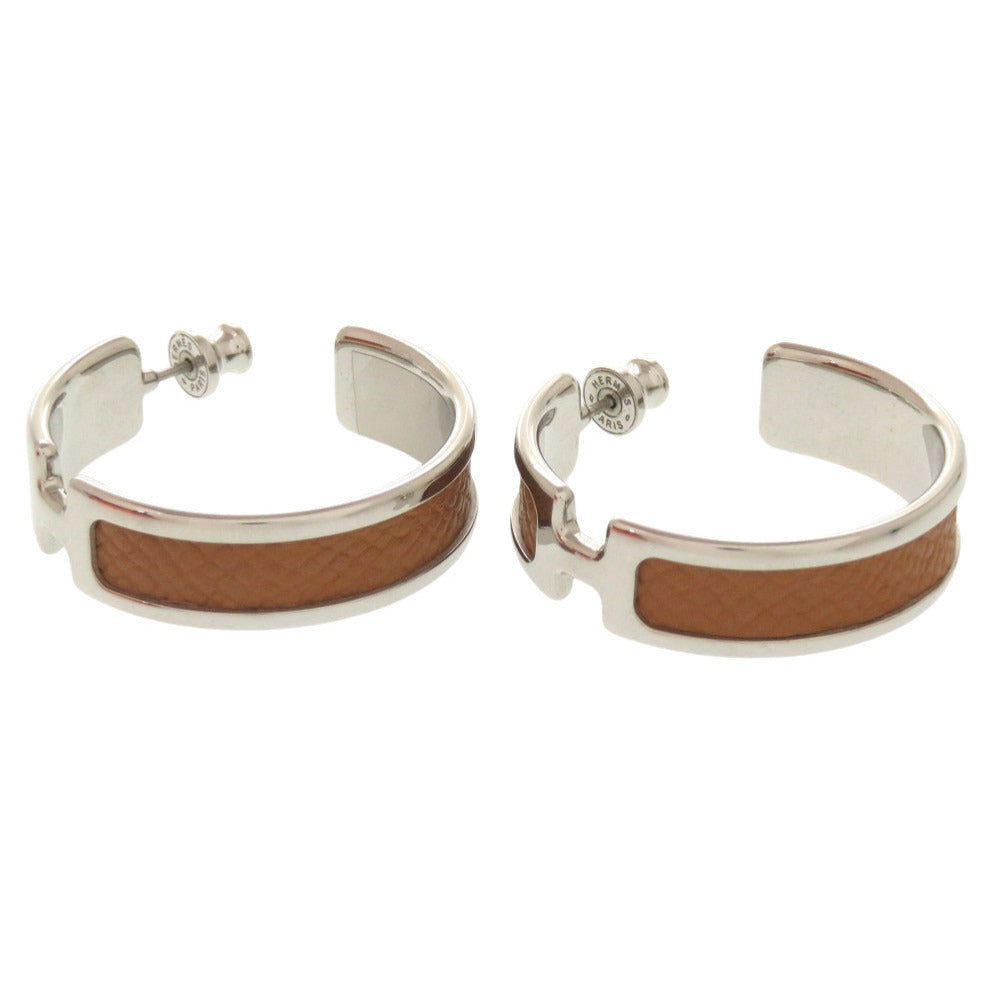 新品同様 エルメス オランプ ヴォーエプソン ゴールド シルバー金具 ピアス アクセサリー 0399 【中古】 HERMES