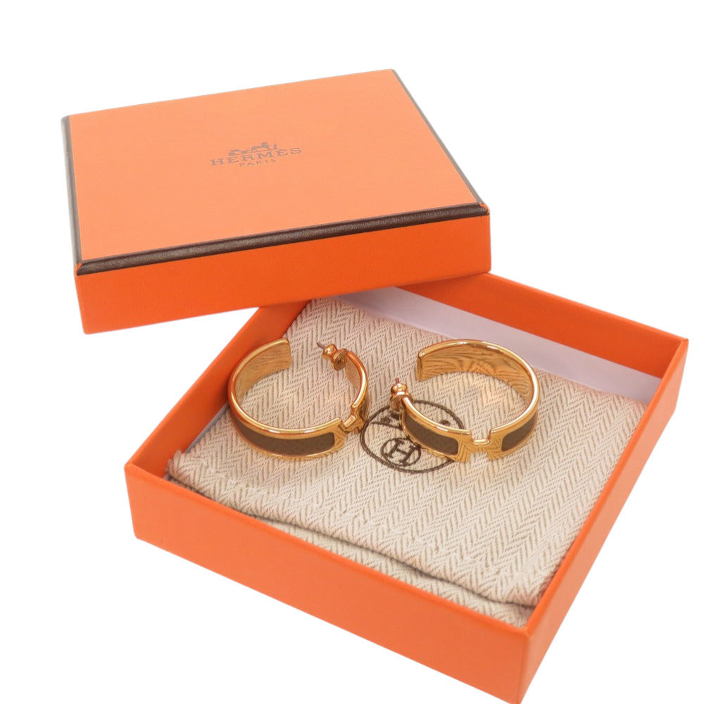 新品同様 エルメス オランプ ヴォーエプソン エトゥープ ゴールド金具 ピアス アクセサリー 0400 【中古】 HERMES