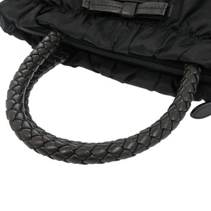美品 プラダ TRSSUTO BOW リボン BN1631 ナイロン レザー ブラック ハンドバッグ 黒 0405【中古】PRADA